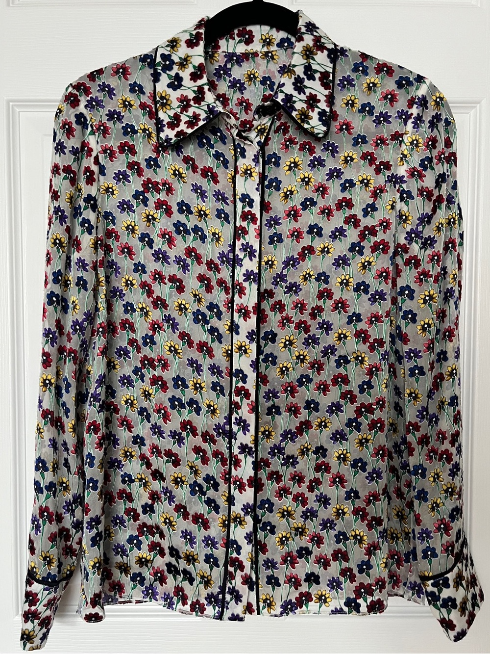 Alice + Olivia Alfie Round Collar Button Down Sheer Blouse
